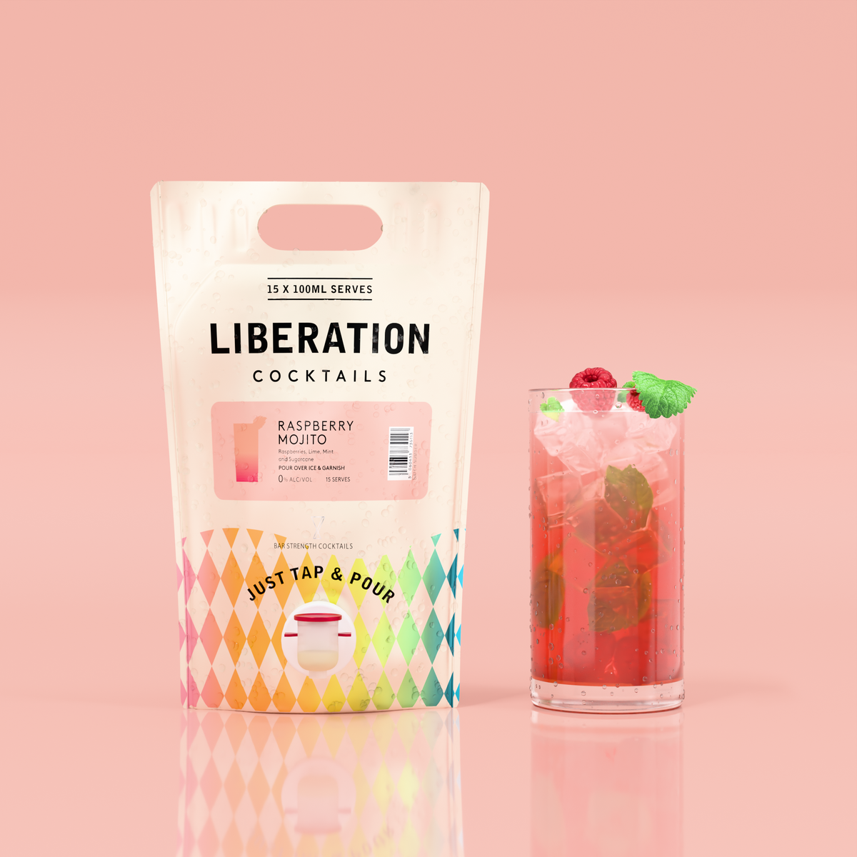 Raspberry Mojito 1.5L Pouch, Ready Made Raspberry Mojito Non Alc ...